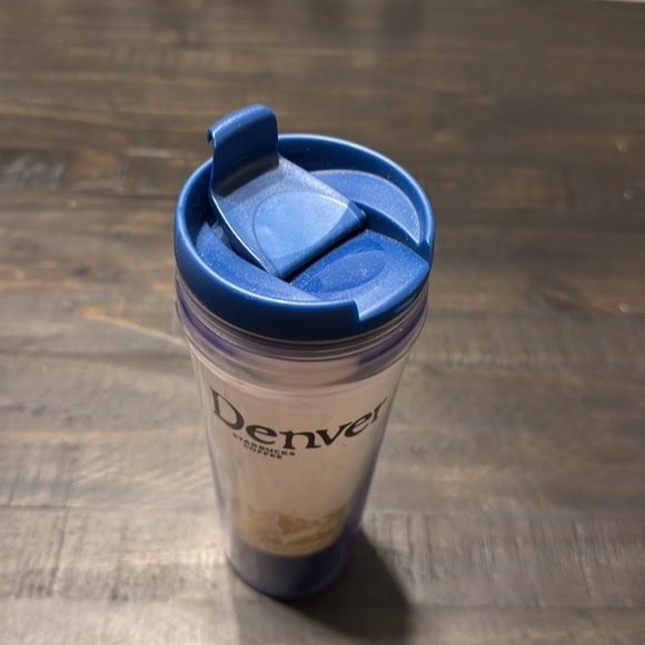 VTG 2004 Starbucks Denver Blue Plastic Tumbler Coffee Cup Mountain Design 12oz - Picture 2 of 8